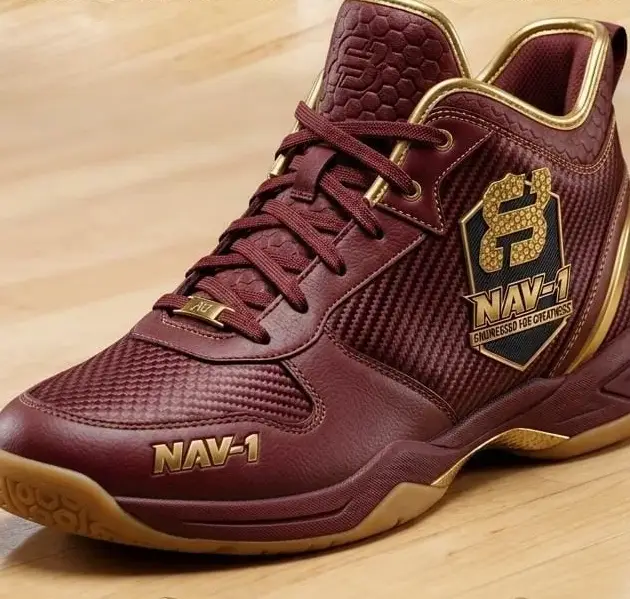 Burgundy & Gold High-Top Sports Shoes