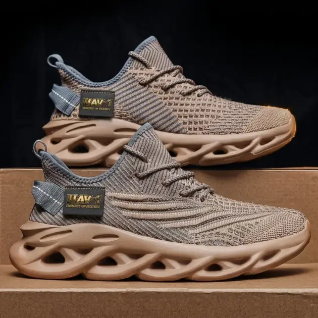 Taupe & Grey Sculpted Sole Running Shoes