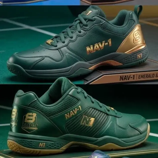 Premium Emerald Green & Gold Sports Sneakers