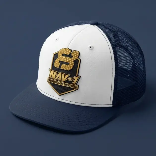 White & Navy Blue Mesh Sports Cap